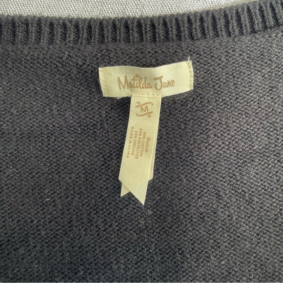 Matilda Jane Dark As Night Cardigan Sweater Sz M Black Ruffle Open front Casual - Picture 4 of 6